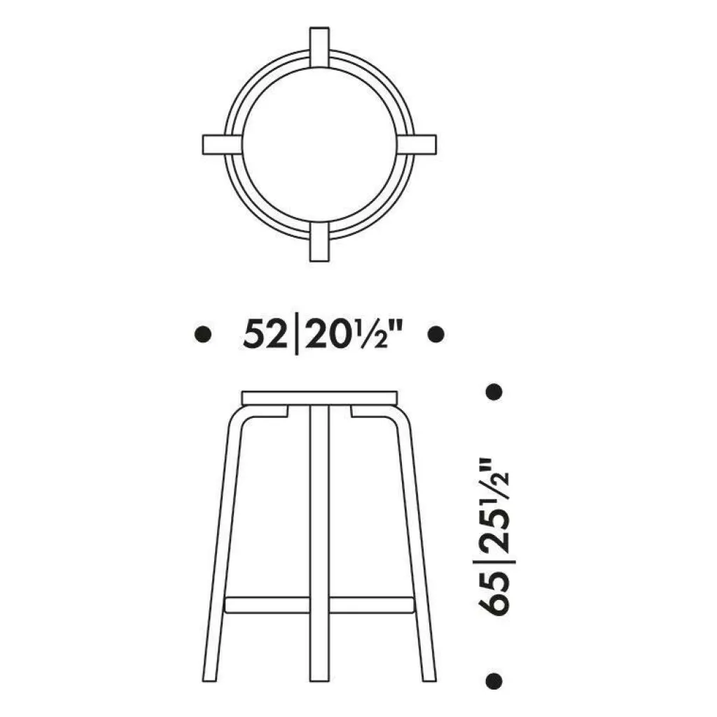 Artek 64 Barhocker Gestell lackiert 65cm| Barhocker