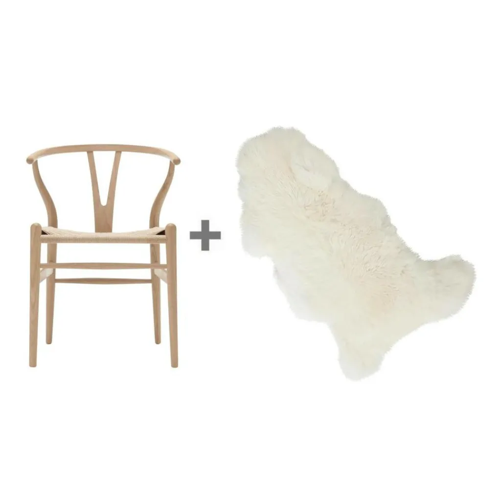 Carl Hansen Aktionsset CH24 Wishbone Chair mit Fell| Stühle