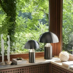 Tischleuchten^Oluce Atollo Tischleuchte Nickel