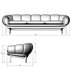 Sofas^Gubi Croissant 3-Sitzer Sofa 230x88cm Leder