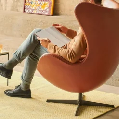 Sessel^Fritz Hansen Egg/ Das Ei™ Loungesessel Leder Gestell Braun Bronze