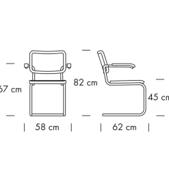Thonet JS. a personal Interpretation by Jil Sander S 64 V Nordic Freischwinger Armlehnstuhl mit Rohrgeflecht| Stühle