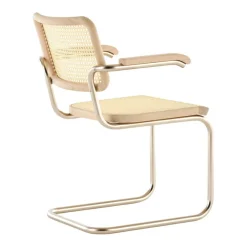 Thonet JS. a personal Interpretation by Jil Sander S 64 V Nordic Freischwinger Armlehnstuhl mit Rohrgeflecht| Stühle