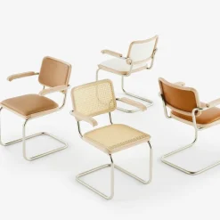 Thonet JS. a personal Interpretation by Jil Sander S 64 V Nordic Freischwinger Armlehnstuhl mit Rohrgeflecht| Stühle