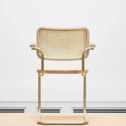 Thonet JS. a personal Interpretation by Jil Sander S 64 V Nordic Freischwinger Armlehnstuhl mit Rohrgeflecht| Stühle