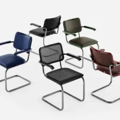 Stühle^Thonet JS. a personal Interpretation by Jil Sander S 64 V Serious Freischwinger Armlehnstuhl mit Rohrgeflecht