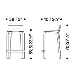 Artek K65 Barstuhl Gestell klar lackiert| Barhocker
