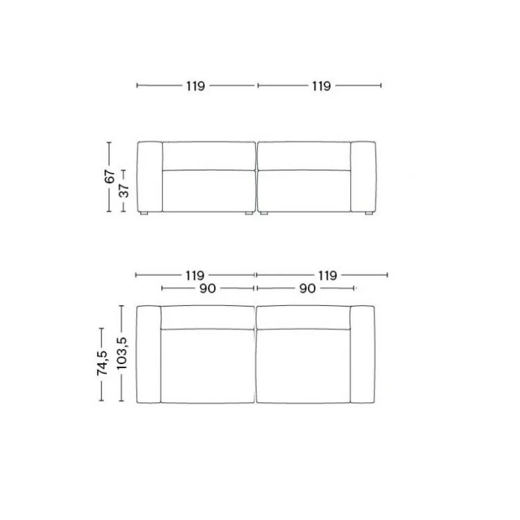 Sofas^HAY Mags Soft 2,5-Sitzer Sofa Leder 238x103,5x67cm