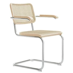 Stühle^Thonet S 64 V Freischwinger Armlehnstuhl mit Rohrgeflecht Esche