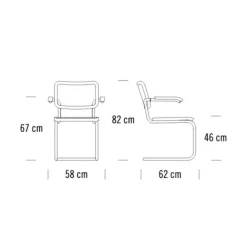 Stühle^Thonet S 64 V Freischwinger Armlehnstuhl mit Rohrgeflecht Esche