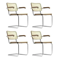 Thonet S 64 V Freischwinger Armlehnstuhl mit Rohrgeflecht 4er Set| Stühle