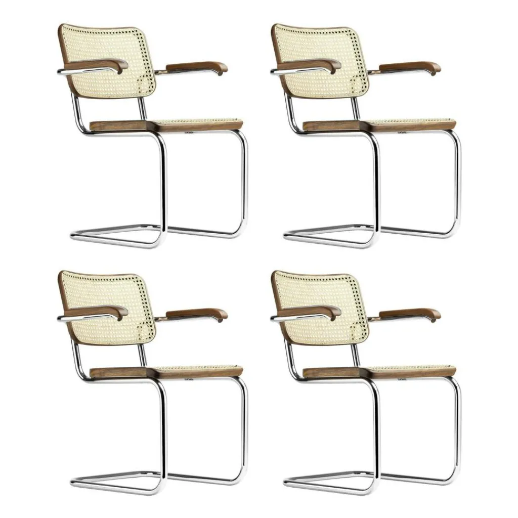 Thonet S 64 V Freischwinger Armlehnstuhl mit Rohrgeflecht 4er Set| Stühle