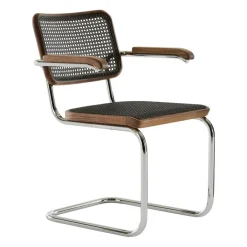 Stühle^Thonet S 64 V Freischwinger Armlehnstuhl mit Rohrgeflecht Dark Melange Gestell verchromt