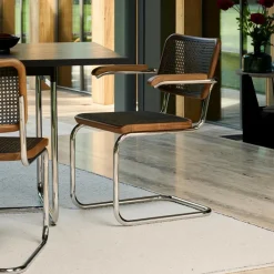 Stühle^Thonet S 64 V Freischwinger Armlehnstuhl mit Rohrgeflecht Dark Melange Gestell verchromt