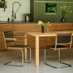 Stühle^Thonet S 64 V Freischwinger Armlehnstuhl mit Rohrgeflecht Dark Melange Gestell verchromt