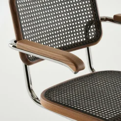 Stühle^Thonet S 64 V Freischwinger Armlehnstuhl mit Rohrgeflecht Dark Melange Gestell verchromt