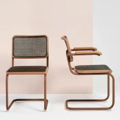 Thonet S 64 V Freischwinger Armlehnstuhl mit Rohrgeflecht Dark Melange| Stühle