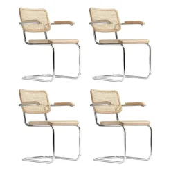 Thonet S 64 V Freischwinger Armlehnstuhl mit Rohrgeflecht 4er Set| Stühle