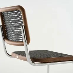 Stühle^Thonet S 32 V Freischwinger Stuhl mit Rohrgeflecht Dark Melange Gestell verchromt
