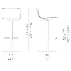 Lapalma Thin S24 Barhocker Sitzfläche Eiche 54-79cm| Barhocker