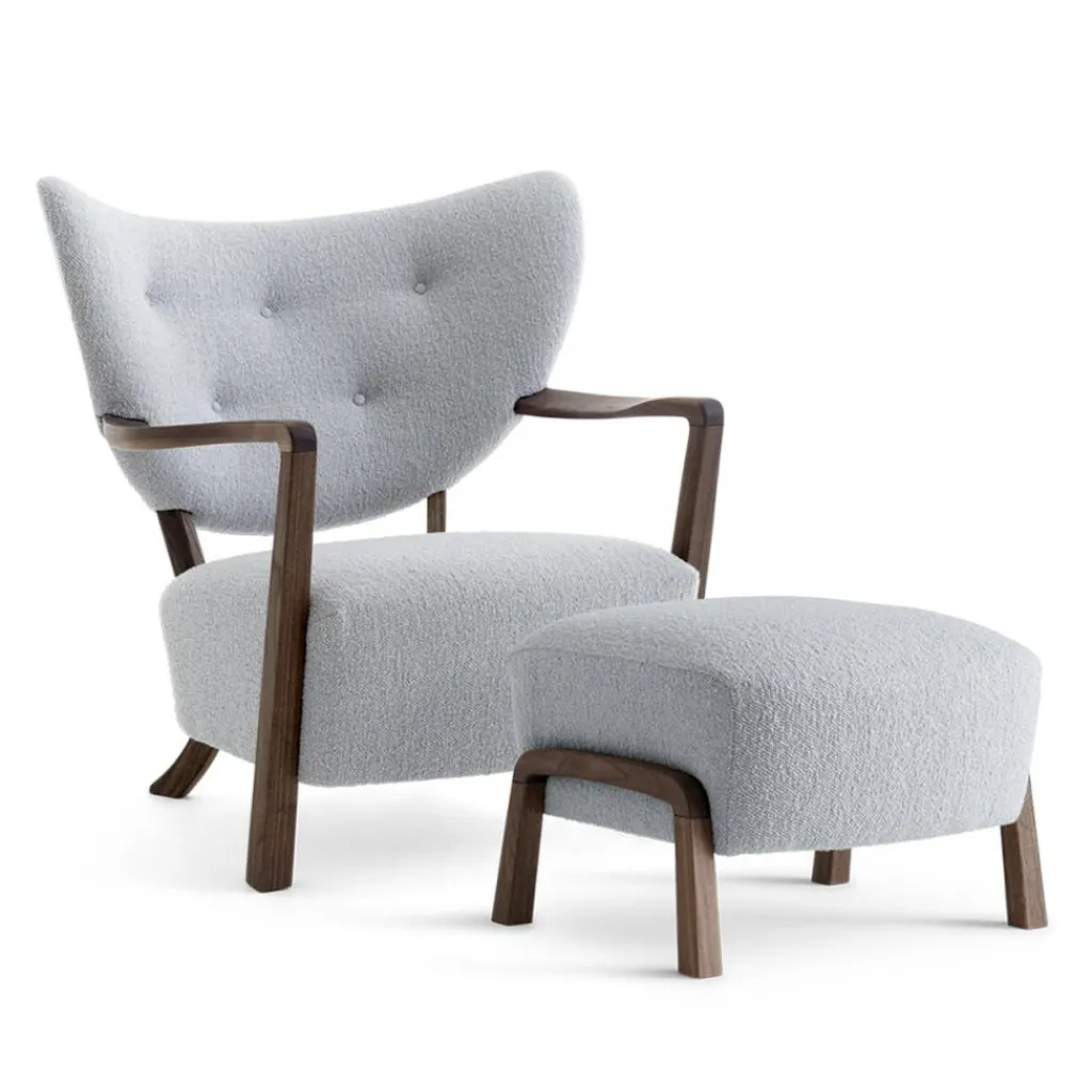 &Tradition Wulff ATD2 Lounge Chair + Wulff ATD3 Pouf Gestell Walnuss| Sessel