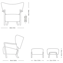 &Tradition Wulff ATD2 Lounge Chair + Wulff ATD3 Pouf Gestell Walnuss| Sessel