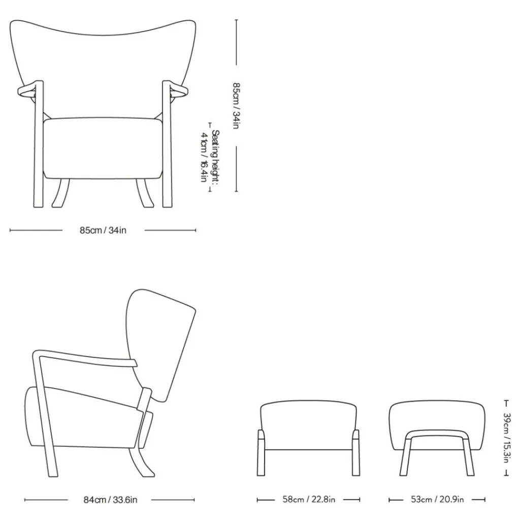 &Tradition Wulff ATD2 Lounge Chair + Wulff ATD3 Pouf Gestell Walnuss| Sessel